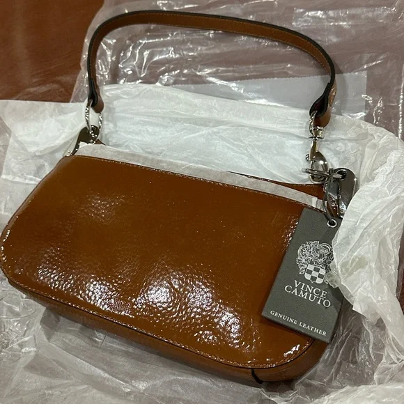 NWT Vince Camuto Genuine convertible Leather Crossbody Satchel in toffee brown - Picture 4 of 16